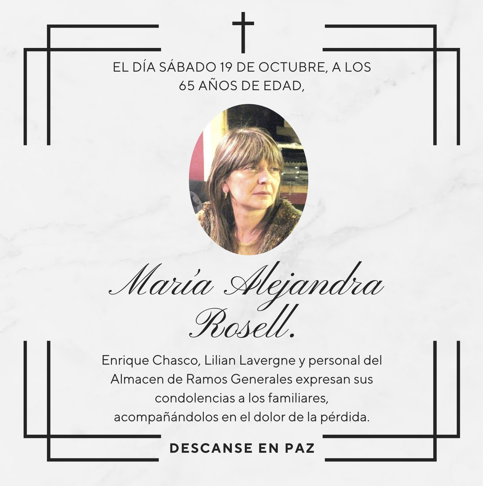 Condolencias por el fallecimiento de María Alejandra Rosell